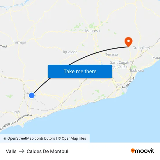 Valls to Caldes De Montbui map