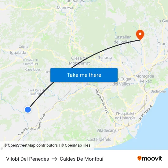 Vilobí Del Penedès to Caldes De Montbui map