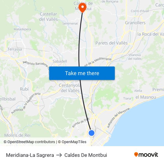 Meridiana-La Sagrera to Caldes De Montbui map