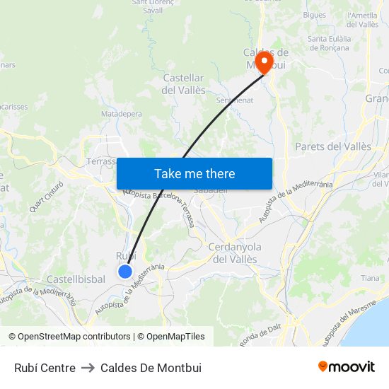 Rubí Centre to Caldes De Montbui map