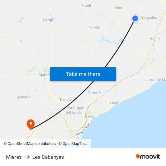 Mieres to Les Cabanyes map