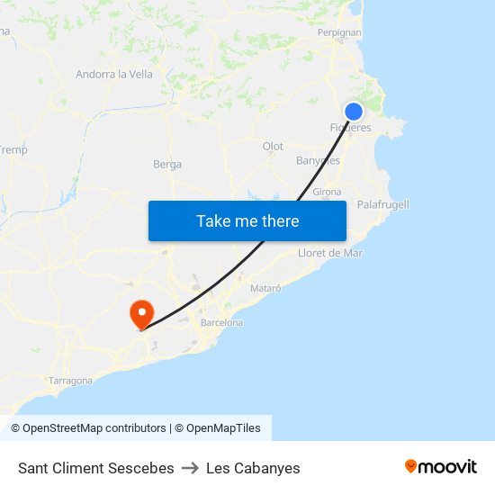 Sant Climent Sescebes to Les Cabanyes map
