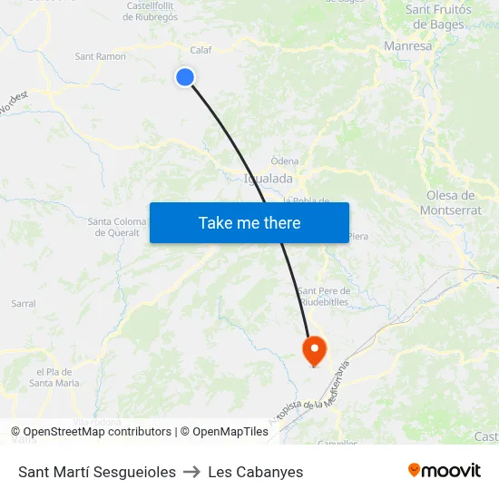 Sant Martí Sesgueioles to Les Cabanyes map