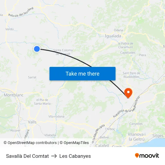 Savallà Del Comtat to Les Cabanyes map