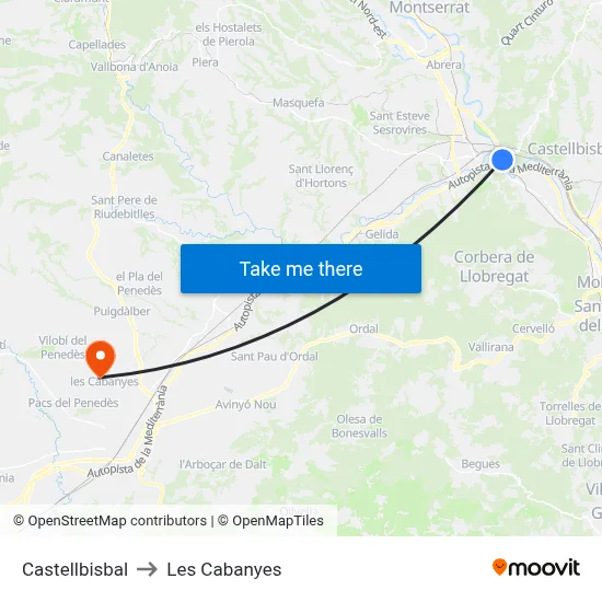 Castellbisbal to Les Cabanyes map
