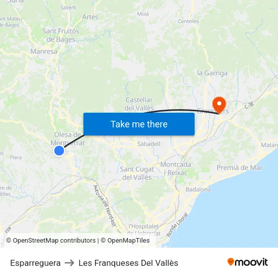 Esparreguera to Les Franqueses Del Vallès map
