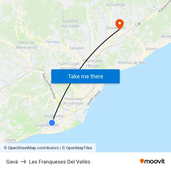 Gavà to Les Franqueses Del Vallès map