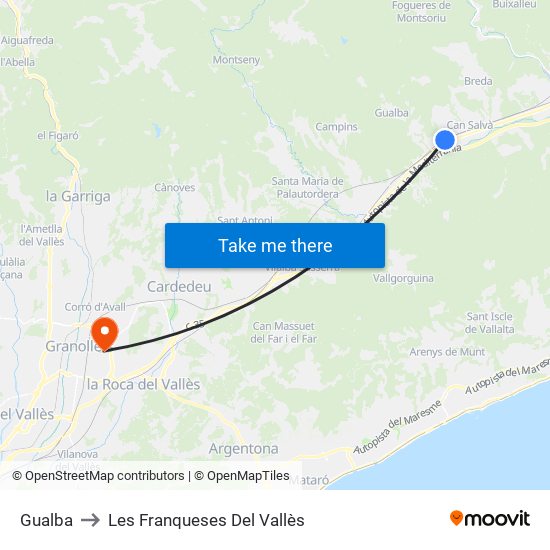 Gualba to Les Franqueses Del Vallès map