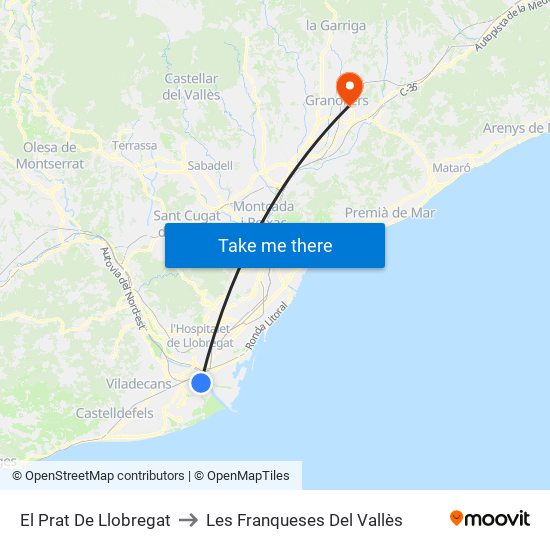 El Prat De Llobregat to Les Franqueses Del Vallès map