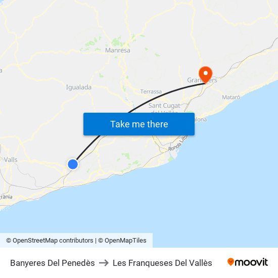 Banyeres Del Penedès to Les Franqueses Del Vallès map
