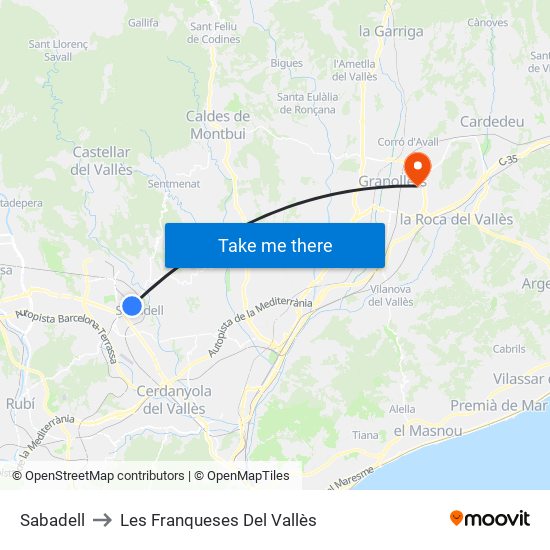 Sabadell to Les Franqueses Del Vallès map