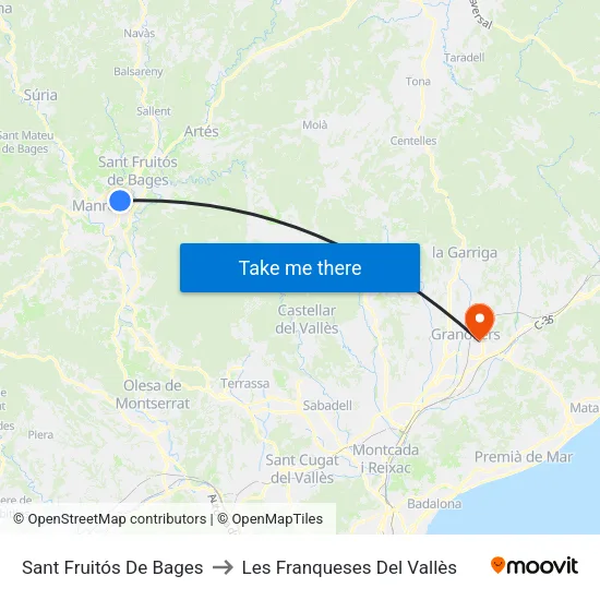 Sant Fruitós De Bages to Les Franqueses Del Vallès map