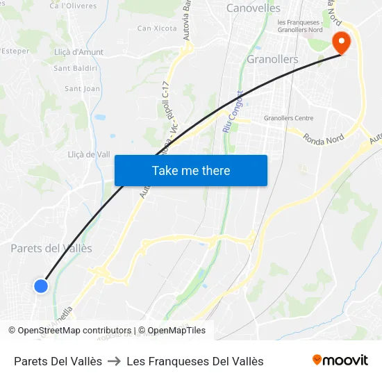 Parets Del Vallès to Les Franqueses Del Vallès map