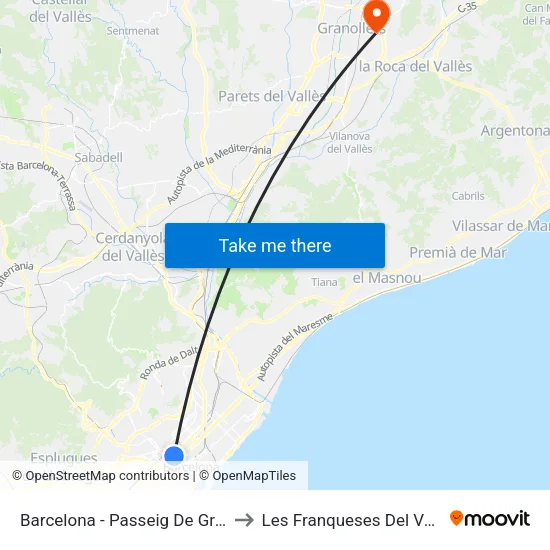 Barcelona - Passeig De Gràcia to Les Franqueses Del Vallès map