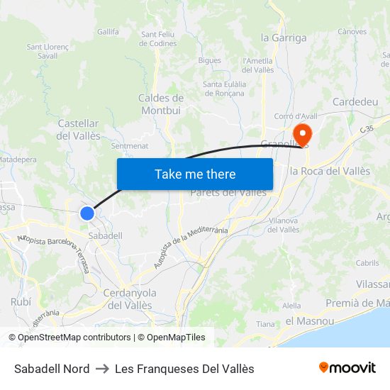 Sabadell Nord to Les Franqueses Del Vallès map