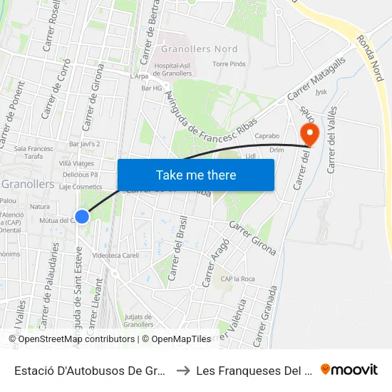 Estació D'Autobusos De Granollers to Les Franqueses Del Vallès map