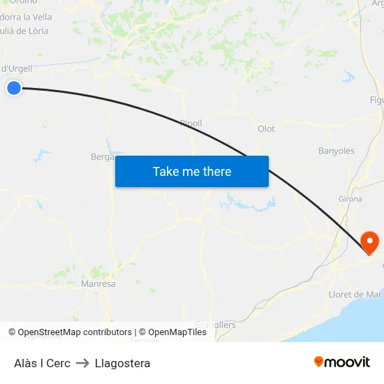 Alàs I Cerc to Llagostera map