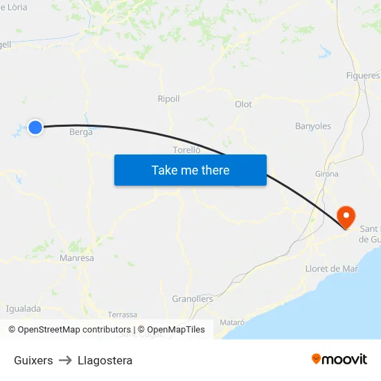 Guixers to Llagostera map