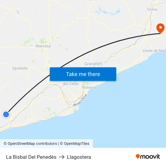 La Bisbal Del Penedès to Llagostera map