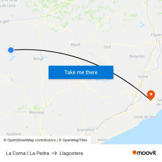 La Coma I La Pedra to Llagostera map