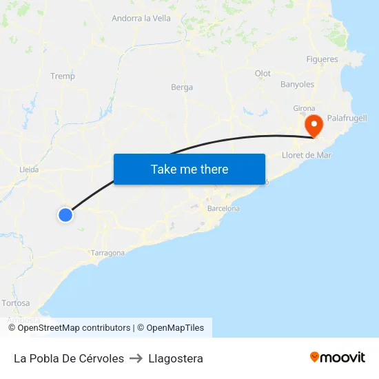 La Pobla De Cérvoles to Llagostera map