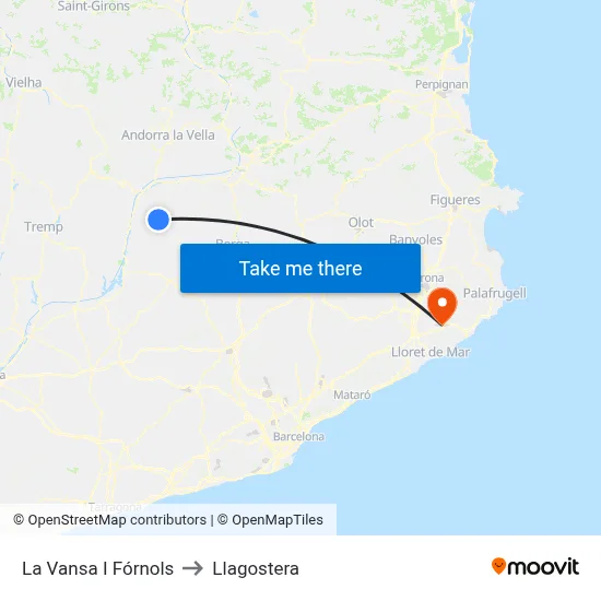 La Vansa I Fórnols to Llagostera map