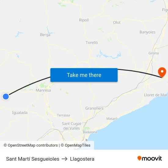 Sant Martí Sesgueioles to Llagostera map