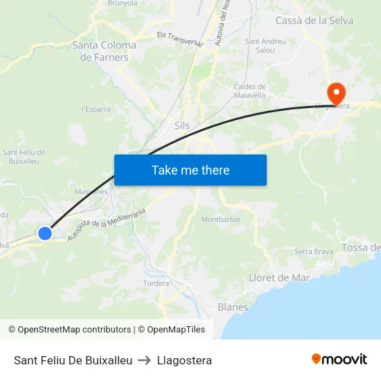 Sant Feliu De Buixalleu to Llagostera map