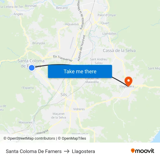 Santa Coloma De Farners to Llagostera map