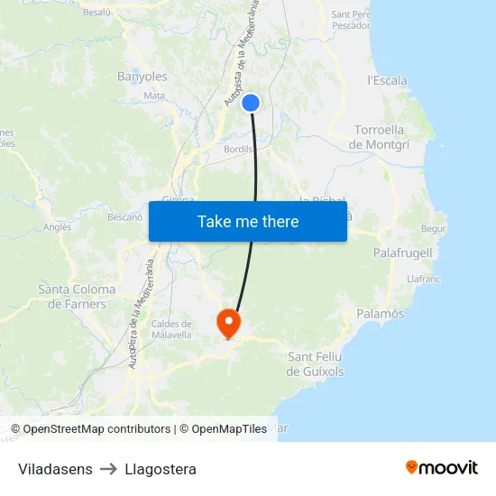 Viladasens to Llagostera map