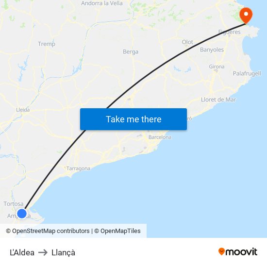 L'Aldea to Llançà map