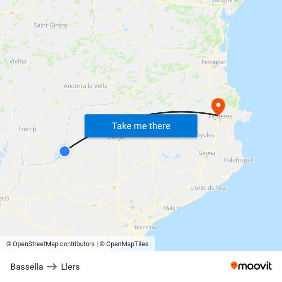 Bassella to Llers map