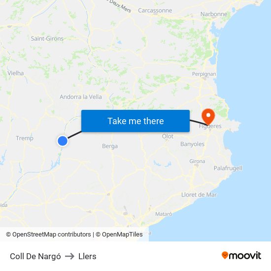 Coll De Nargó to Llers map
