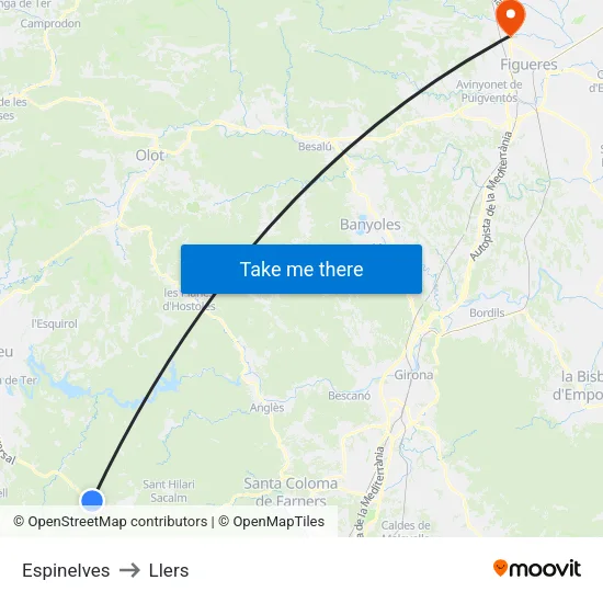 Espinelves to Llers map