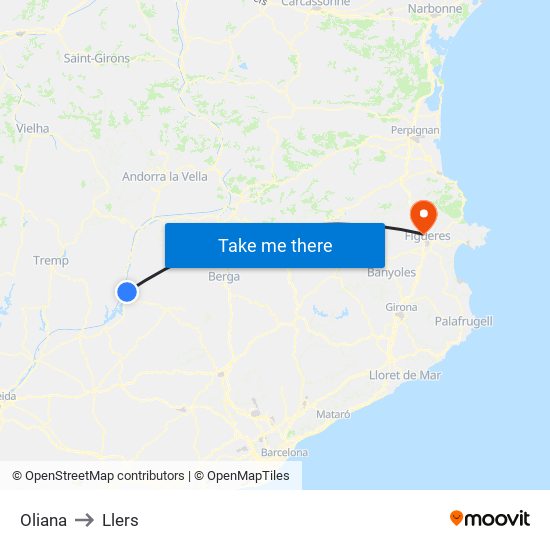 Oliana to Llers map
