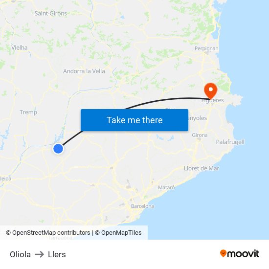 Oliola to Llers map