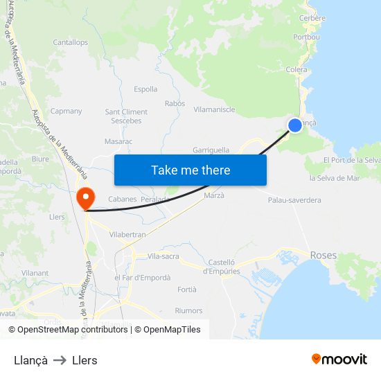 Llançà to Llers map