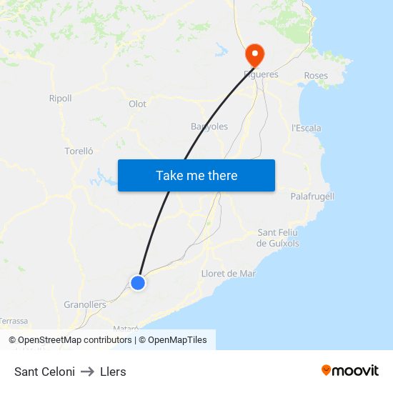 Sant Celoni to Llers map