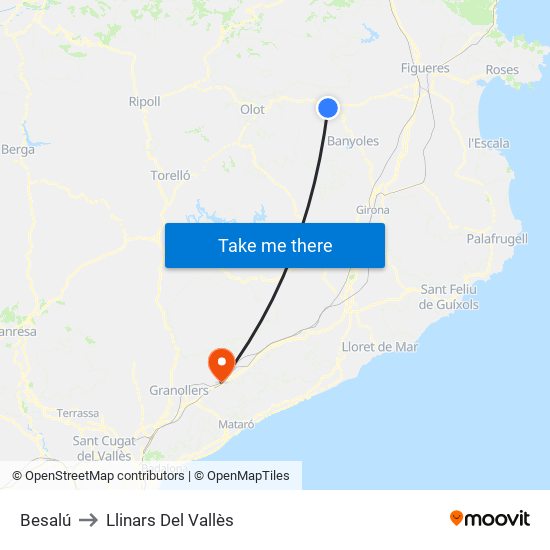 Besalú to Llinars Del Vallès map