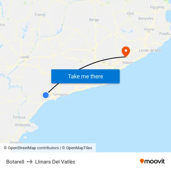 Botarell to Llinars Del Vallès map