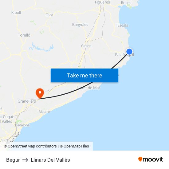 Begur to Llinars Del Vallès map