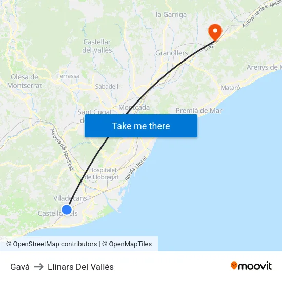 Gavà to Llinars Del Vallès map