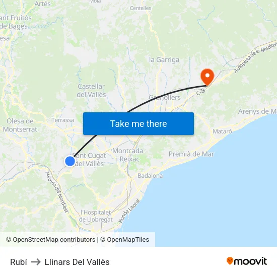 Rubí to Llinars Del Vallès map