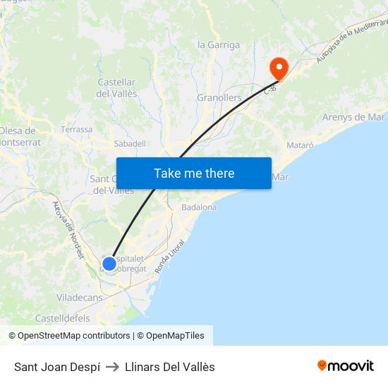 Sant Joan Despí to Llinars Del Vallès map