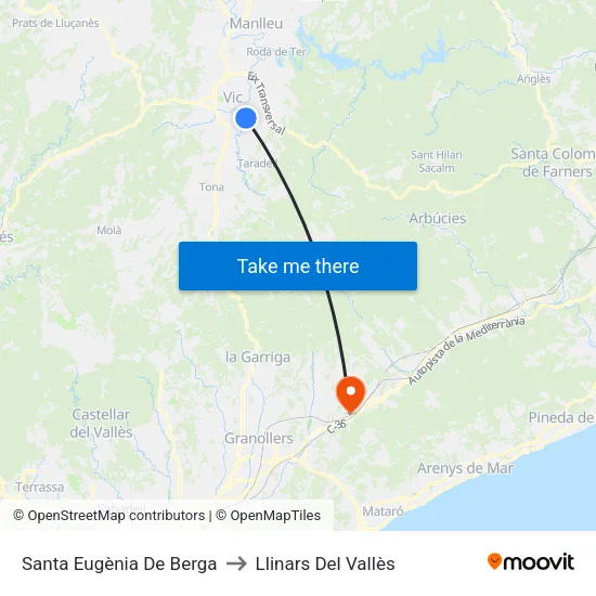 Santa Eugènia De Berga to Llinars Del Vallès map