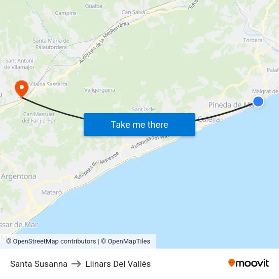 Santa Susanna to Llinars Del Vallès map