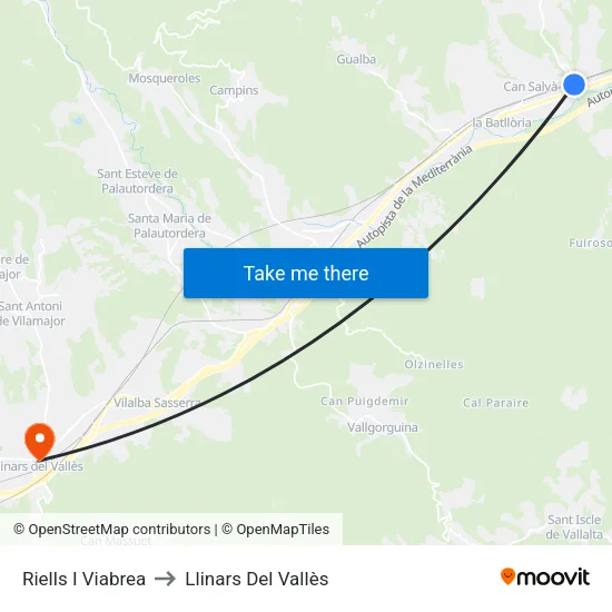 Riells I Viabrea to Llinars Del Vallès map