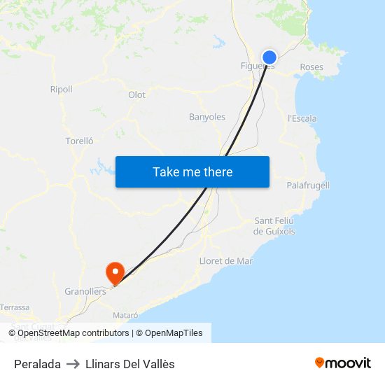 Peralada to Llinars Del Vallès map