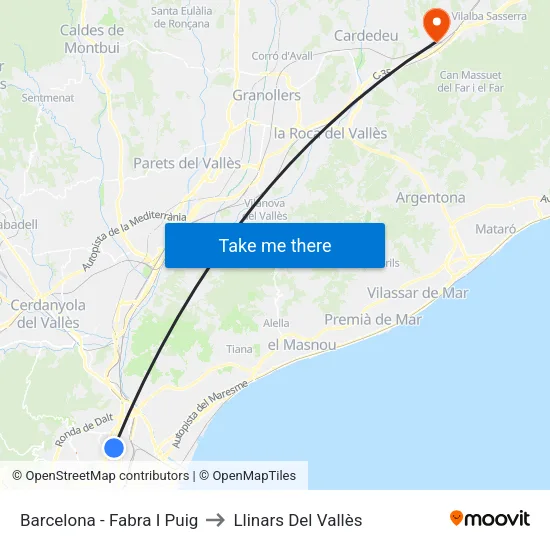 Barcelona - Fabra I Puig to Llinars Del Vallès map