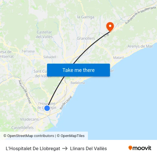 L’Hospitalet De Llobregat to Llinars Del Vallès map